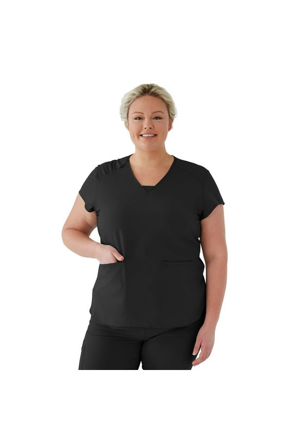 ave. Monroe Women's Two Pocket V-Neck Tunic Scrub Top in Black, L