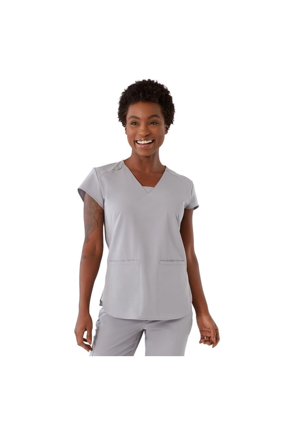 ave. Monroe Women's Two Pocket V-Neck Tunic Scrub Top in Gray, XS