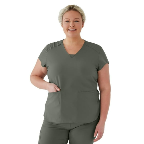 ave. Monroe Women's Two Pocket V-Neck Tunic Scrub Top in Olive, XXL