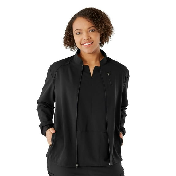 ave. Solano Women's Four Pocket Athletic Scrub Jacket in Black, L