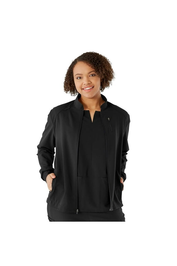 ave. Solano Women's Four Pocket Athletic Scrub Jacket in Black, L