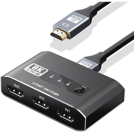 ?4K@120Hz?Zecamin HDMI 2.1 Switch 4K 120Hz, Aluminum Alloy 8K@60Hz HDMI Switch 3 in 1 Out with Cables, 3x1 HDMI Switcher Selector, Ultra HD 4k Hdmi Selector Switcher for Game Consoles, Fire Stick