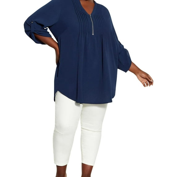 avenue Womens Piperly Tunic Blouse, Blue, Plus Size, 14/16