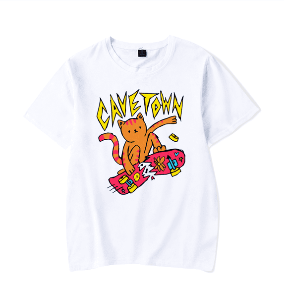 avetown Merch Skateboard Cat Men's & Women's Cotton Crewneck Short Sleeve Streetwear T-Shirt,XL,White