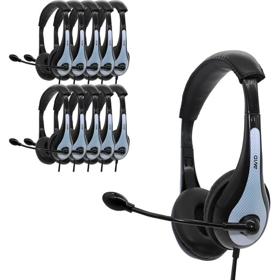 Avid AE-36 White On-Ear Stereo Headphones with Boom Microphone (10 Pack)