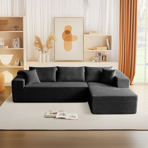Vinform 103.54 Inch Velvet Sectional Sofa, Modern L-Shaped Modular Sofa with High-Density Foam (Includes Chaise Lounge and Throw Pillows), Upholstered Cloud Sofa for Living Rooms(Black/Left Side)