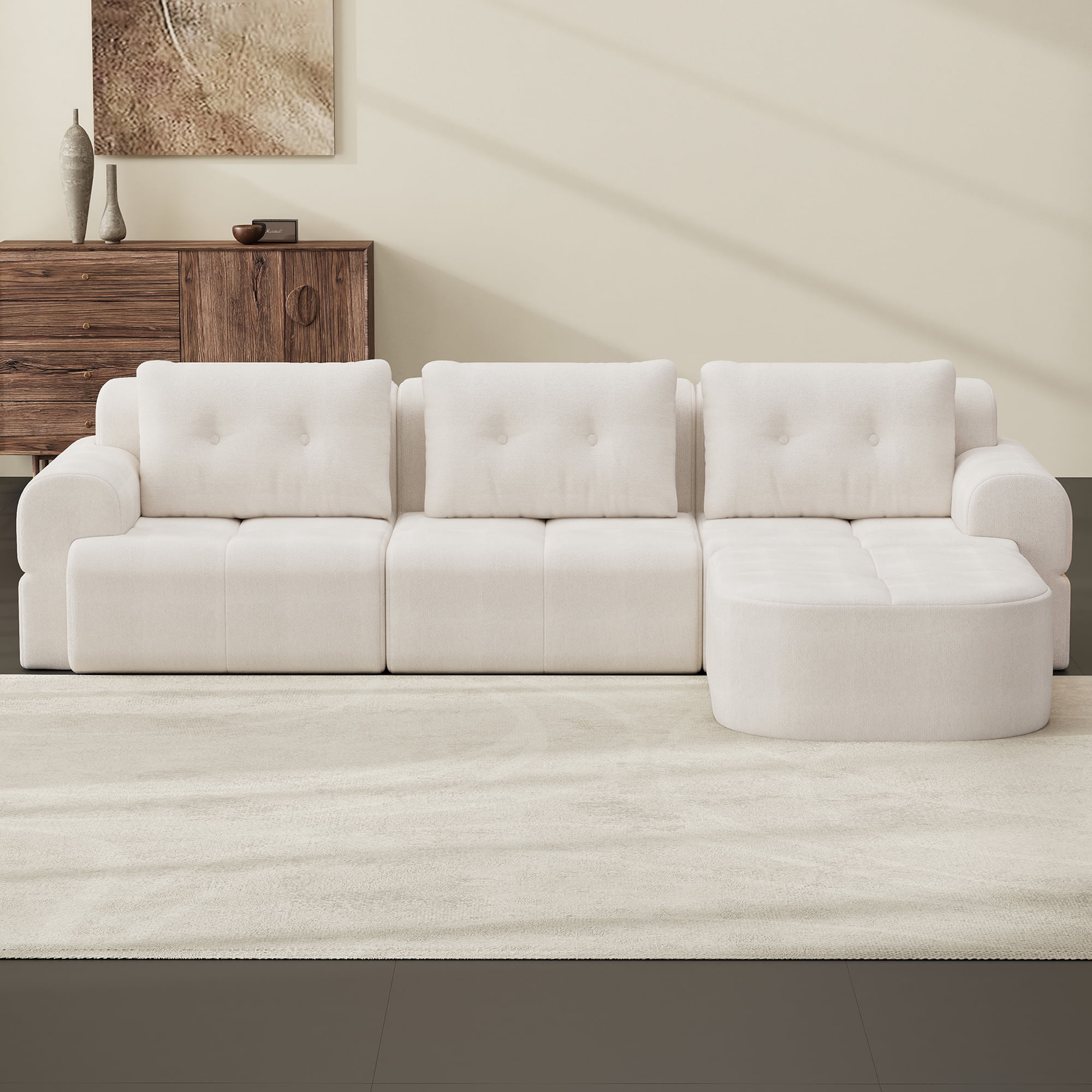 avobird 112'' Modular Sectional Sofa Couch with Chaise, Full-Foam Structure, Oversized Modern Sofa for Living Room, Beige