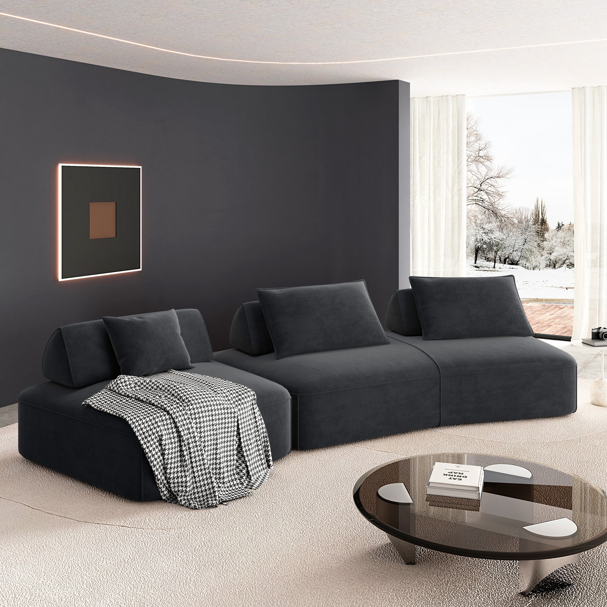 avobird 139" Modern Light Luxury Oversized Modular Sectional Sofa,Chenille Sofa with Removable Backrests and Soft Throw Pillows,Deep-Seated Sofa Suitable for Living Rooms and Offices,Dark Gray