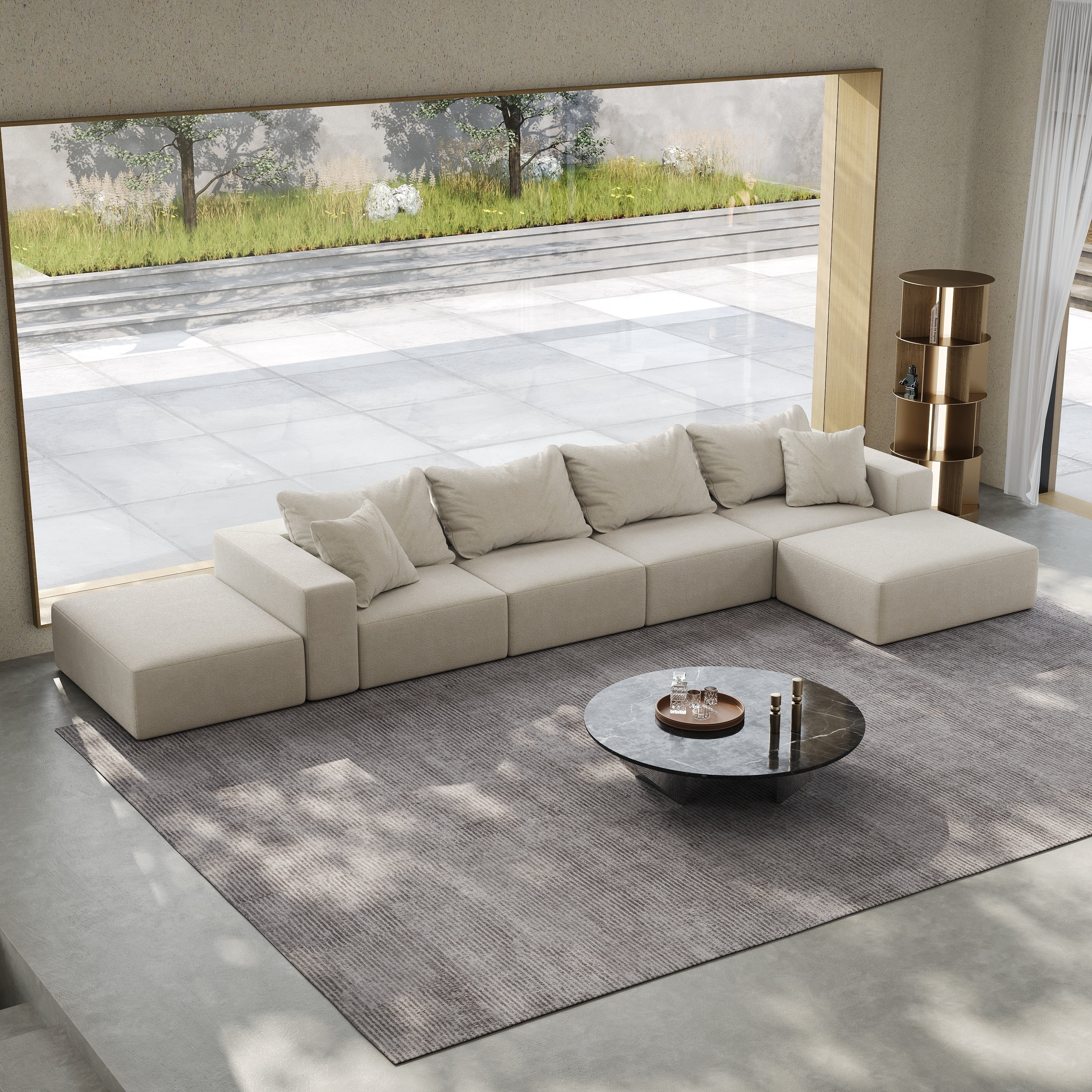 Vinform 162" Modern Upholstered Sectional Sofa with 6 Pillows, Free Combination Sectional Sofa Set for Living Room, Beige