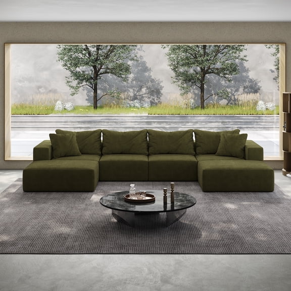 Vinform 162" Modern Upholstered Sectional Sofa with 6 Pillows, Free Combination Sectional Sofa Set for Living Room, Green