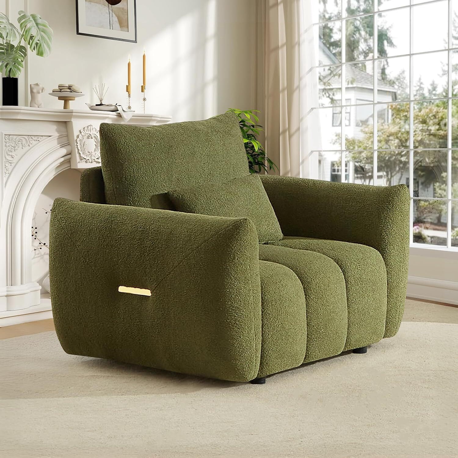 avobird 36.8" Tufted Upholstered Cloud Single Sofa Chairs, Deep Seat Reading Lounge Chair for Living Room, Green