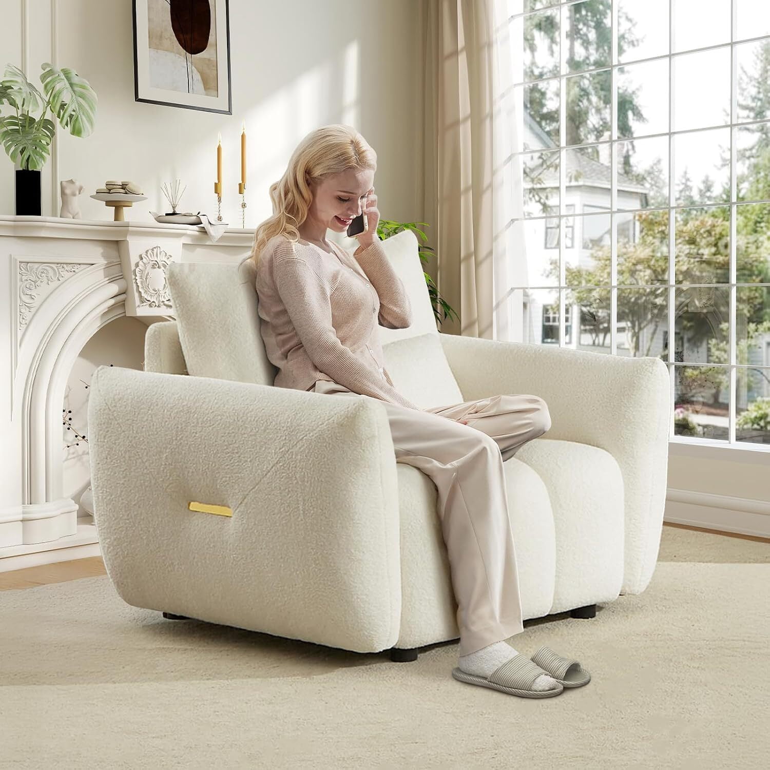 avobird 36.8" Tufted Upholstered Cloud Single Sofa Chairs, Deep Seat Reading Lounge Chair for Living Room, White