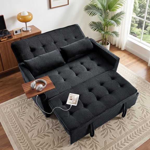 avobird 54'' 3 in 1 Pull Out Sofa Bed, Convertible Couch with Adjustable Backrest/Side Pockets/USB Charging Ports, Sleeper Sofa for Living Room, Black