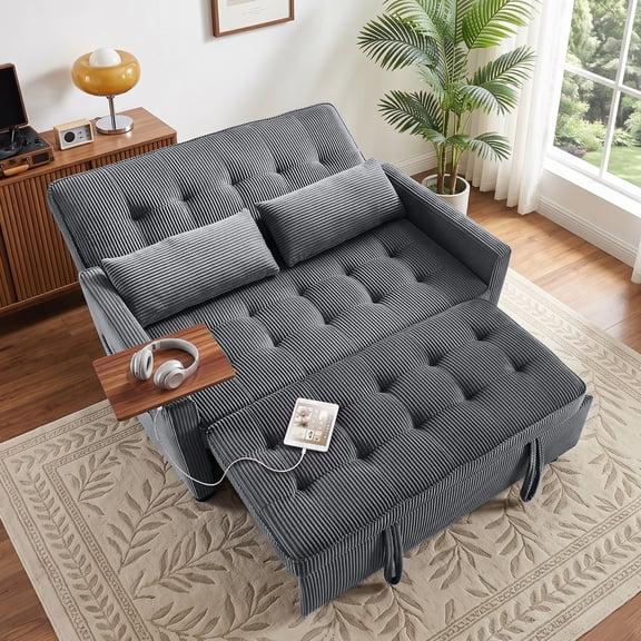 avobird 54'' 3 in 1 Pull Out Sofa Bed, Convertible Couch with Adjustable Backrest/Side Pockets/USB Charging Ports, Sleeper Sofa for Living Room, Dark Gray