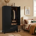 thumbnail image 1 of avobird 60" Tall Metal Wardrobe Cabinet with 1 Drawer and Hanging Rod, 2 Doors Wardrobe Closet with Shelf for Bedroom, Black, 1 of 9
