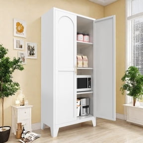 avobird 61'' 2 Shapely Doors Cabinet, Metal Storage Cabinet with Doors and Adjustable Shelves, for Bedroom, Living Room, Kitchen, White