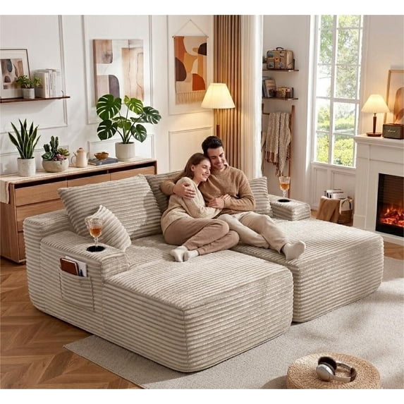 avobird 69" Cloud Loveseat, L-Shaped Modular Sofa with Deep-Seat Design, Comfortable 2 Seater Couch for Modern Living Room, Plush Fabric, Beige