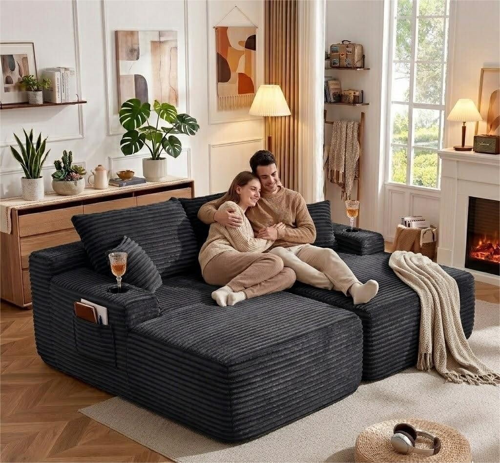 avobird 69" Cloud Loveseat, L-Shaped Modular Sofa with Deep-Seat Design, Comfortable 2 Seater Couch for Modern Living Room, Plush Fabric, Black
