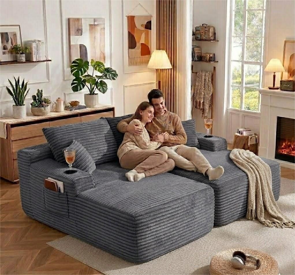 avobird 69" Cloud Loveseat, L-Shaped Modular Sofa with Deep-Seat Design, Comfortable 2 Seater Couch for Modern Living Room, Plush Fabric, Gray