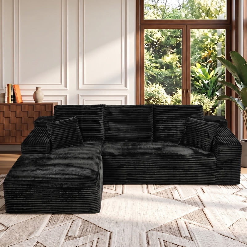 avobird 107" Boneless Cloud Modular Sectional Sofa Couch with Left Side L-Shape Chaise,Modern Corduroy Upholstered Couches for Living Room Bedroom,Deep Seat Corner Couch, Black