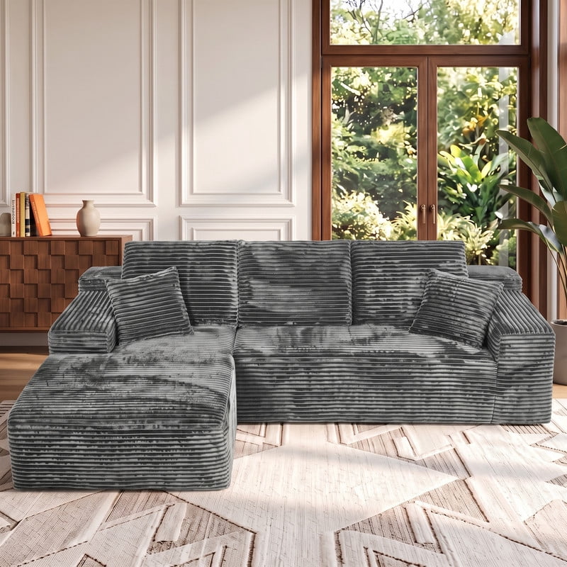 avobird 107" Boneless Cloud Modular Sectional Sofa Couch with Left Side L-Shape Chaise,Modern Corduroy Upholstered Couches for Living Room Bedroom,Deep Seat Corner Couch, Dark Gray