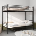 thumbnail image 1 of avobird Bunk Bed with Ladder and high Guardrail,19 bed crossbars, Able to Split, Metal Bunk Bed, Storage Space, Noise Free,Twin Over Twin Size,Black, 1 of 5