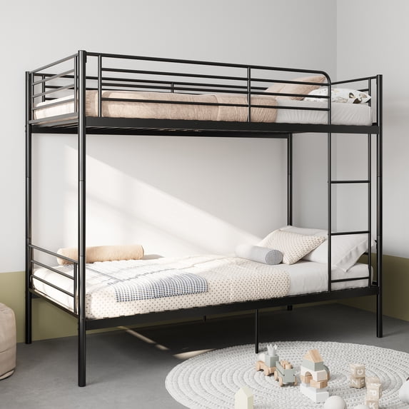 avobird Bunk Bed with Ladder and high Guardrail,19 bed crossbars, Able to Split, Metal Bunk Bed, Storage Space, Noise Free,Twin Over Twin Size,Black