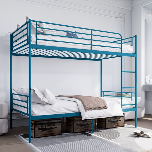 avobird Bunk Bed with Ladder and high Guardrail,19 bed crossbars, Able to Split, Metal Bunk Bed, Storage Space, Noise Free,Twin Over Twin Size, Blue