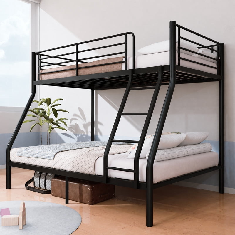 avobird Bunk Beds Twin Over Full Size, Heavy-Duty Metal Frame with 990 lbs Bottom Capacity, High Guardrails,Noise-Free Slats, No Box Spring Needed, Black