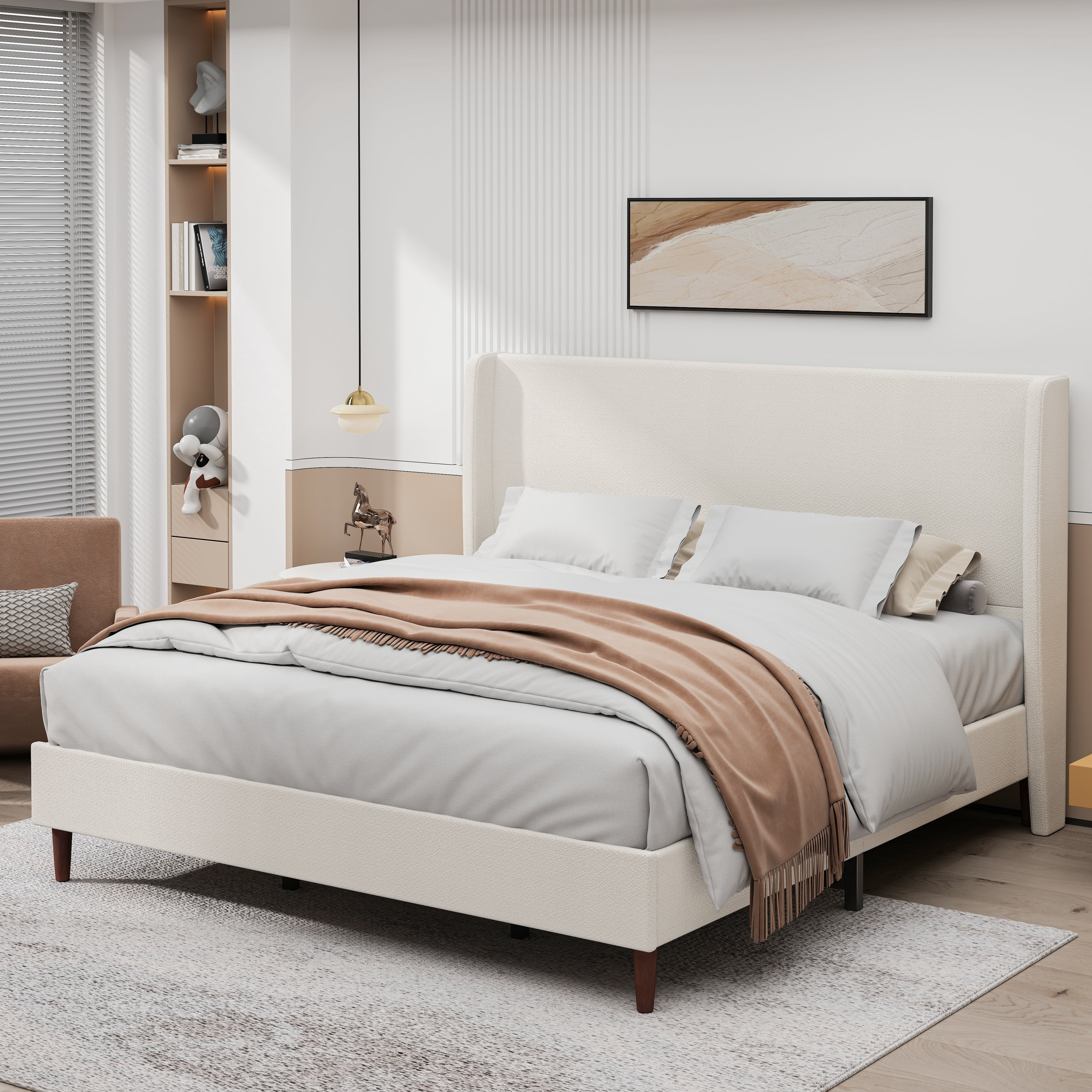 avobird Chenille Upholstered Headboard King Size, Bed Frame Mount, Featuring High-Density Sponge Padding, Luxury Texture No Box Spring Needed Comfort and Style, Ivory White