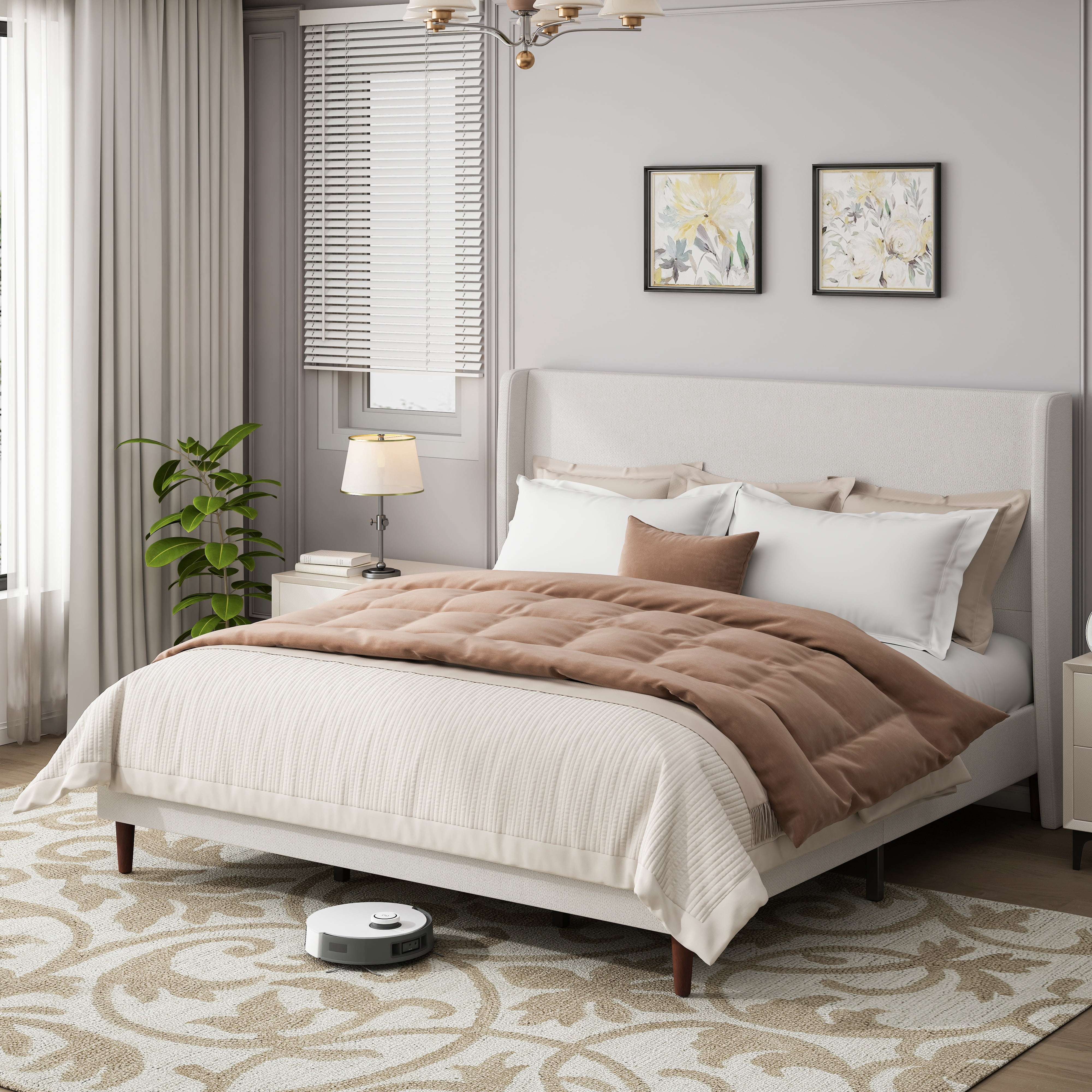 avobird Chenille Upholstered Headboard King Size, Bed Frame Mount, Featuring High-Density Sponge Padding, Luxury Texture No Box Spring Needed Comfort and Style, Ivory White
