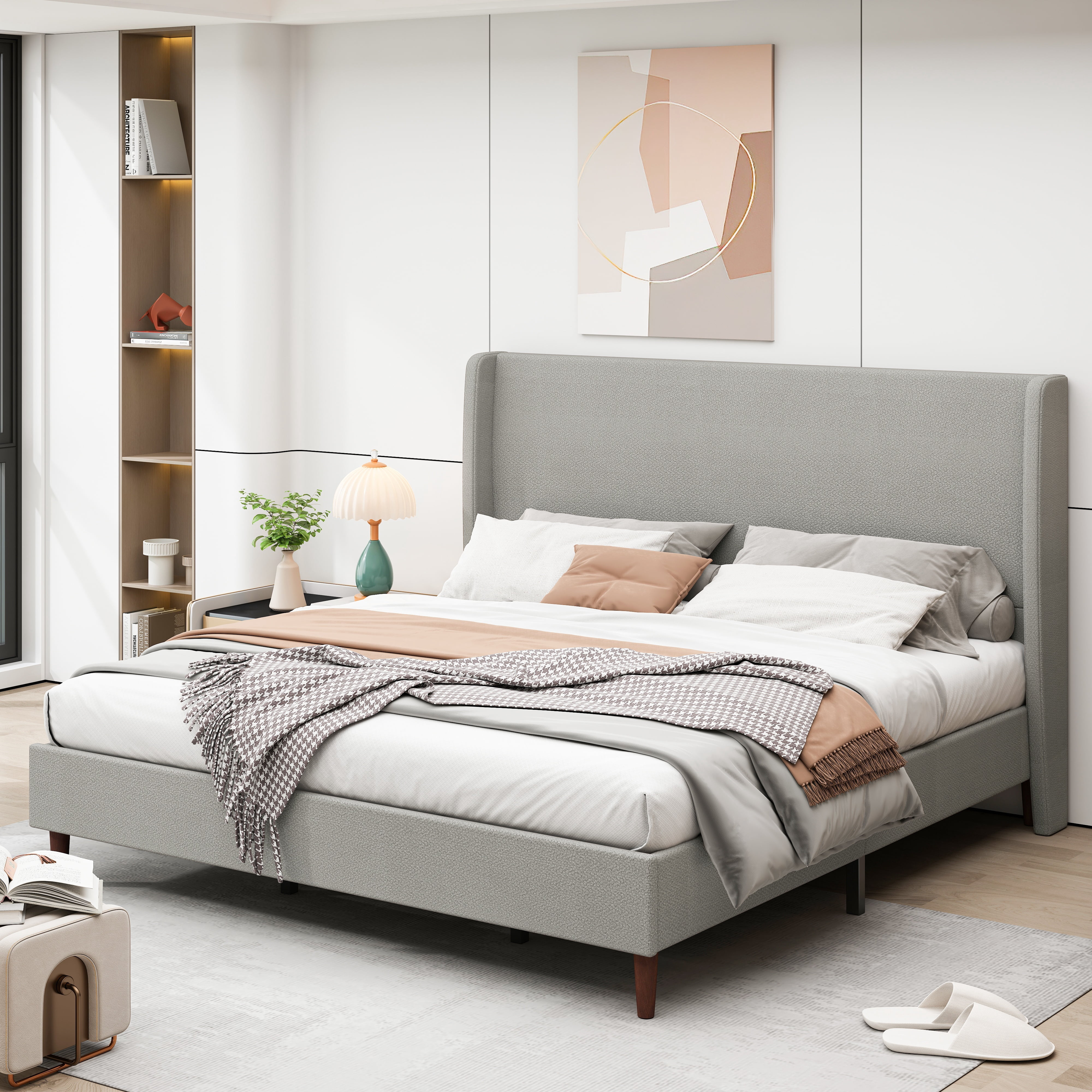 avobird Chenille Upholstered Headboard King Size, Bed Frame Mount, Featuring High-Density Sponge Padding, Luxury Texture No Box Spring Needed Comfort and Style, Light Gray