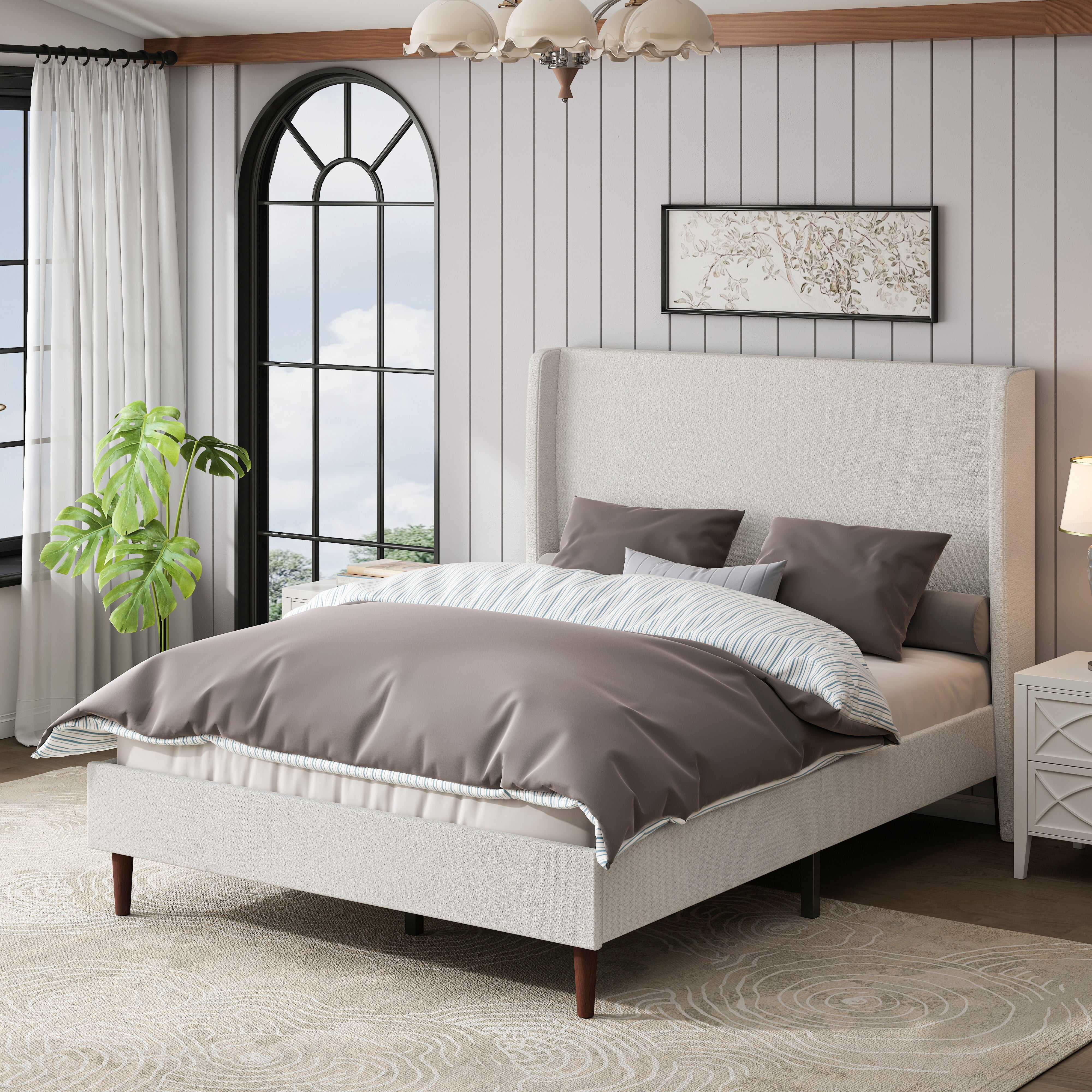 avobird Chenille Upholstered Headboard Queen Size, Bed Frame Mount, Featuring High-Density Sponge Padding, Luxury Texture No Box Spring Needed Comfort and Style, Ivory White