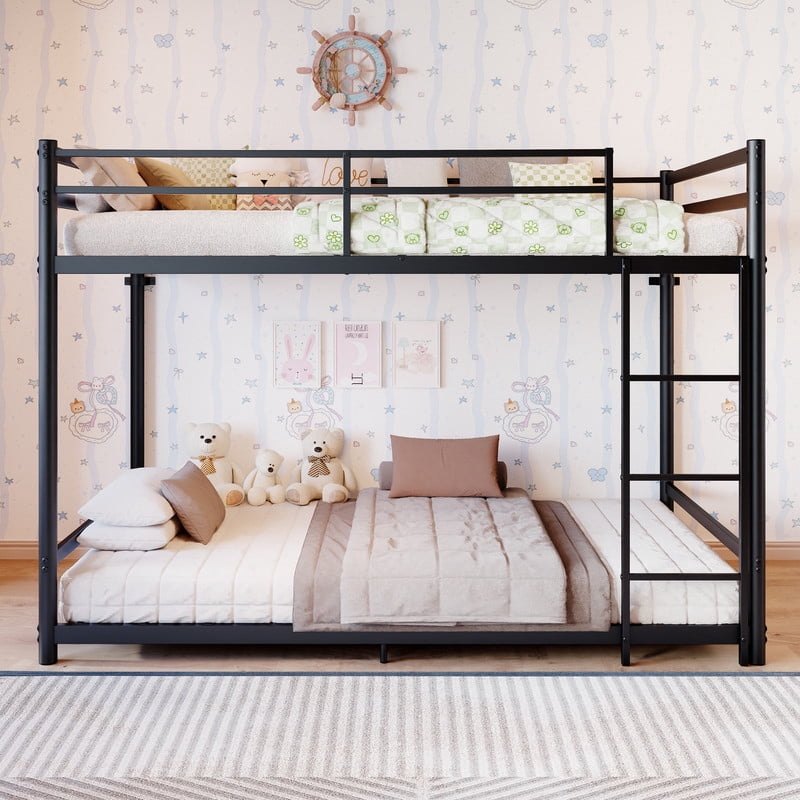 avobird Metal bunk bed (Twin size), suitable for children/teenagers/adults, 11.3-inch high guardrails, 11 crossbars, 770 lbs, black.