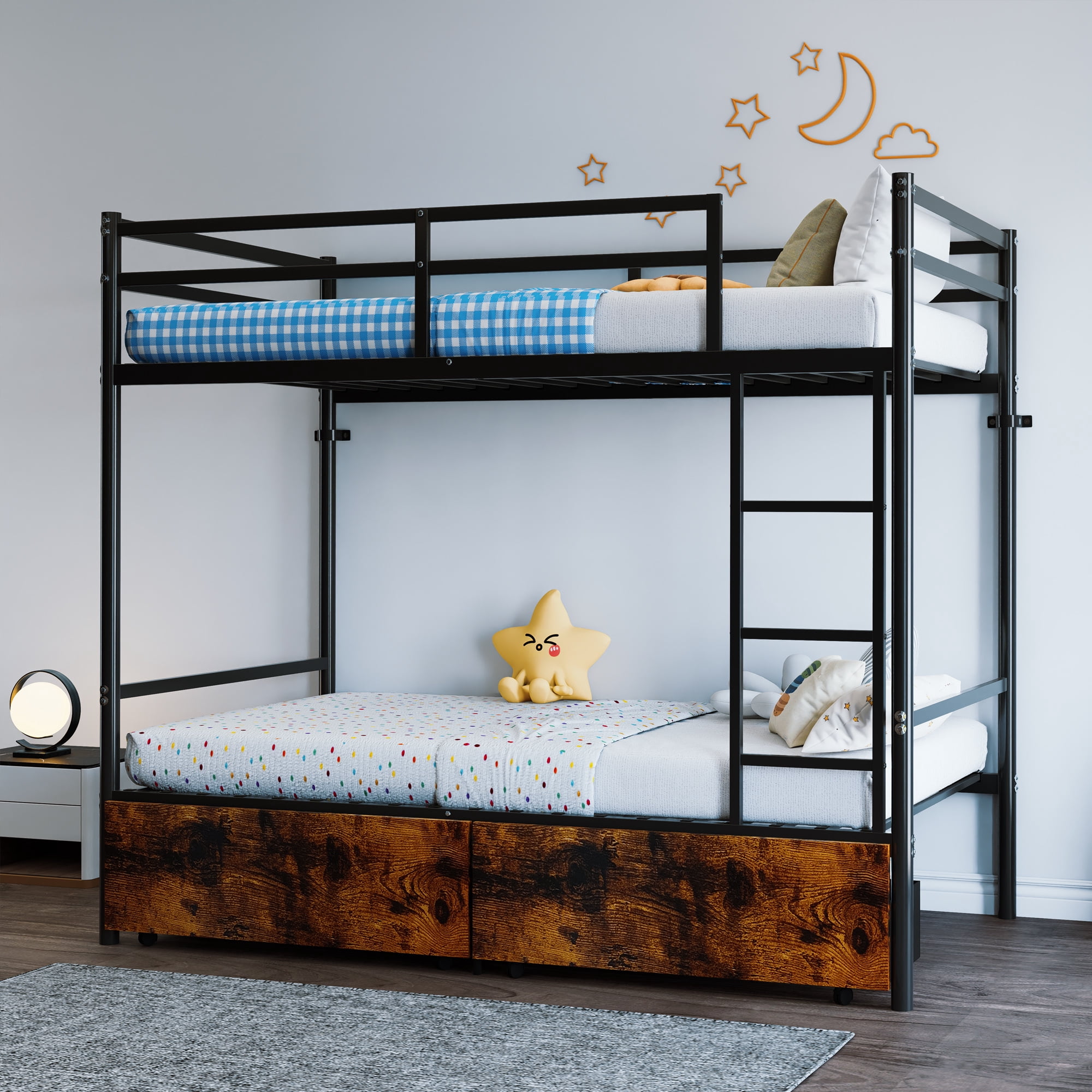avobird Twin Over Twin Metal Bunk Bed with Ladder High Guardrails, Heavy Duty Iron Frame Noise-Free Design, Under Bed Storage, No Box Spring Needed, Black