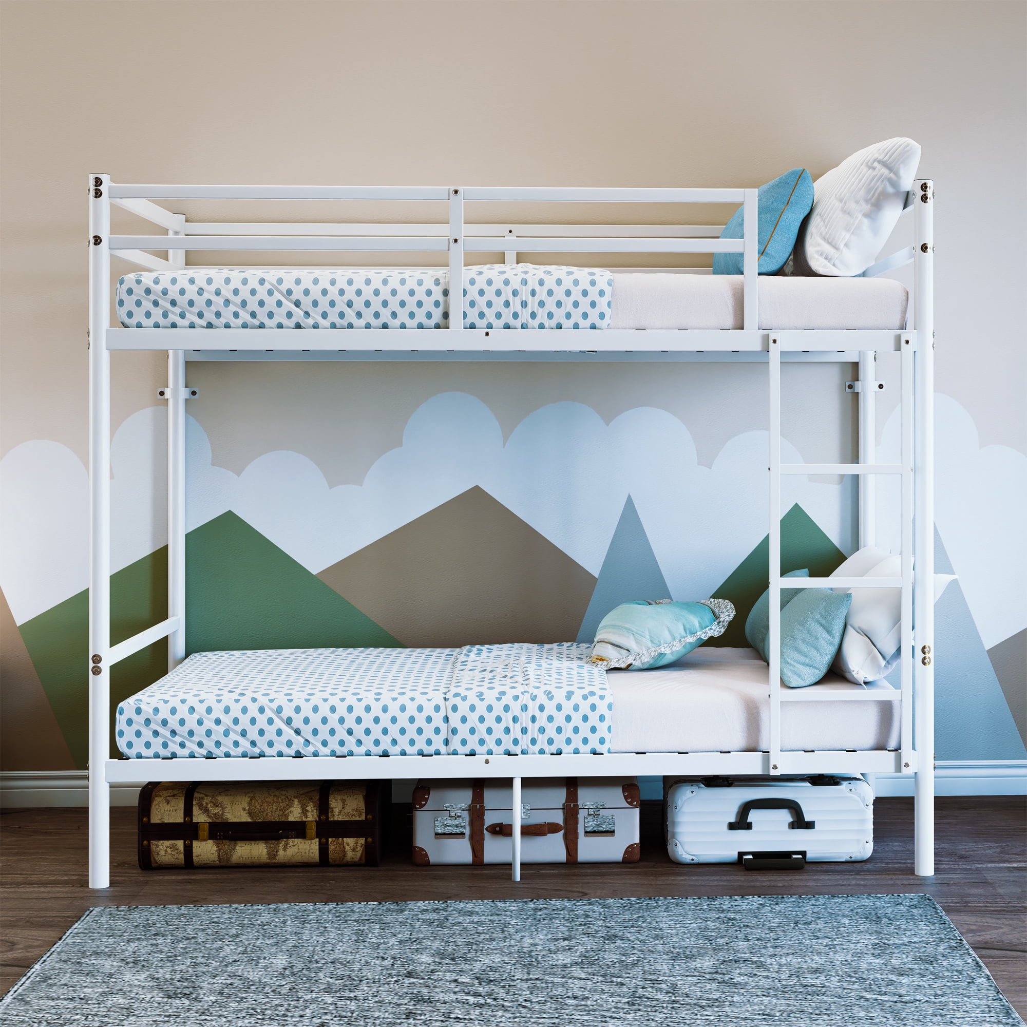 avobird Twin Over Twin Metal Bunk Bed with Ladder High Guardrails, Heavy Duty Iron Frame Noise-Free Design, Under Bed Storage, No Box Spring Needed, White