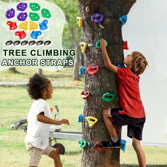 awjaisca 1 Set Tree Climbing Holds with 6 Ratchet Straps Kids Adults Climber Large Climbing Rocks Outdoor Backyard Gym Obstacle Course Training Tree Climbing Kit