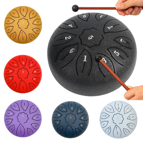 awjaisca 6-Inch Steel Tongue Drum with Mallets Note Stickers Stand 11 ...