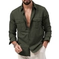 thumbnail image 1 of awjaisca Men Shirt Lapel Long Sleeve Buttons Placket Shirt Tops with Pockets Pure Color Loose Fit Versatile Tops Daily Wear, 1 of 8