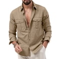 thumbnail image 1 of awjaisca Men Shirt Lapel Long Sleeve Buttons Placket Shirt Tops with Pockets Pure Color Loose Fit Versatile Tops Daily Wear, 1 of 8