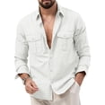 thumbnail image 1 of awjaisca Men Shirt Lapel Long Sleeve Buttons Placket Shirt Tops with Pockets Pure Color Loose Fit Versatile Tops Daily Wear, 1 of 8