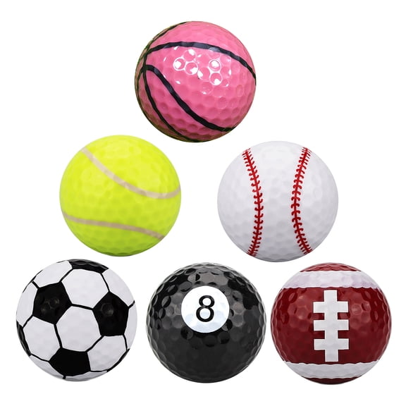 awjaisca Rubber Golf Practice Ball, Football Basketball Tennis Baseball Pattern Golf Ball, Double Layer Golf Ball for Driving Range Indoor Outdoor Putting Swing Training