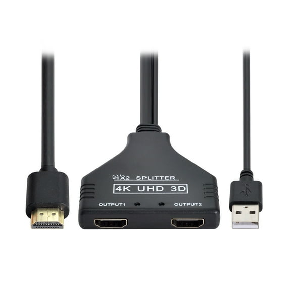 axGear 4K HDMI Splitter 1 in 2 Out with Power USB Cable for Monitor Support 3D Full HD