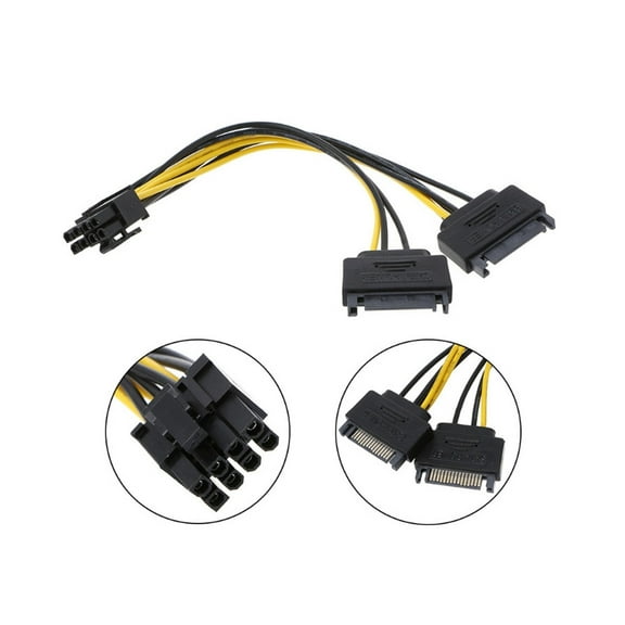 axGear Dual SATA to PCI-E Power Cable 15Pin SATA to 8 pin / 6 pin Video Card Power Wire