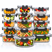 Razab 15 PC Glass Food Storage Containers with Lids, Leakproof Reusable Meal Prep Containers for Lunch and Leftovers