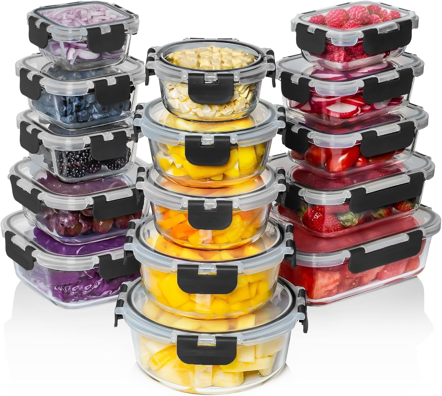 Razab 30 PC Glass Food Storage Containers with Lids, Leakproof Reusable Meal Prep Containers for Lunch and Leftovers