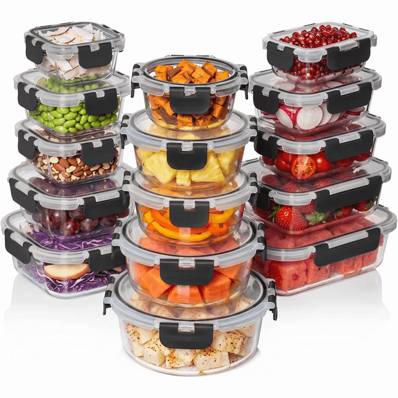Razab 15 PC Glass Food Storage Containers with Lids, Leakproof Reusable Meal Prep Containers for Lunch and Leftovers