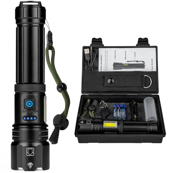 azamine Flashlights High Lumens Rechargeable - 990000 Lumen Super Bright LED Flashlight 7 Modes with COB Work Light, IPX7 Waterproof Handheld Flash Light for Home, Camping, Hiking