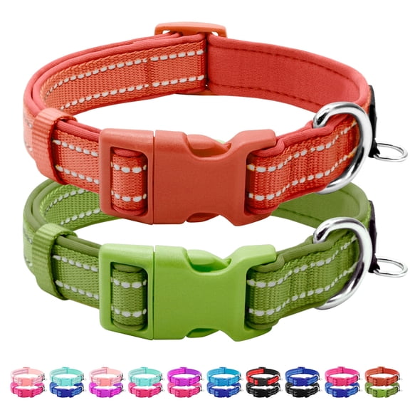 azuza 2 Pack Neoprene Padded Dog Collar for Small Dogs, Reflective Dog Collar with ID Tag Ring, Adjustable Safe and Comfy Dog Collars,Rust Red/Army Green,S