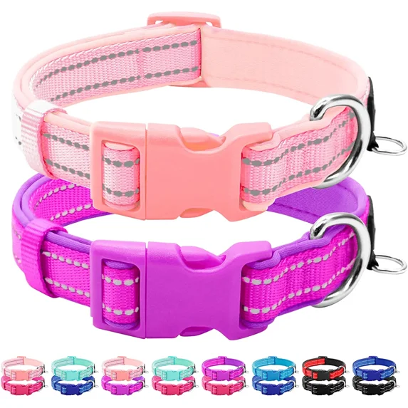 azuza 2 Pack Reflective Soft Neoprene Padded Dog Collars Adjustable Pet Collar with ID Tag Ring Safe and Comfy for Small Medium Large Dogs
